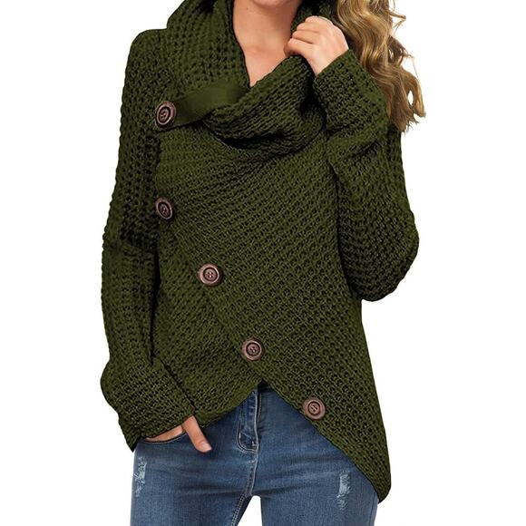 Grecerelle Sweaters - Grecerelle Long Knit Sweater Womens L Fairycore Chunky Cowl Button Asymmetrical
